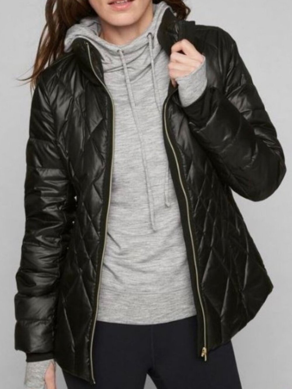 Athleta Responsible Down Jacket Black Goose Down Puffer Coat Size S